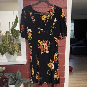Free People Black and Multicolored Floral Dress